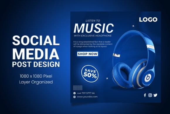 Professional Music Headphone Sale Post Design Template